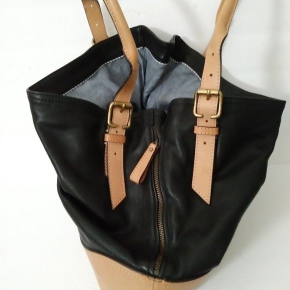 Brook Brothers Leather Black Tan Hobo Bag - Picture 8 of 16